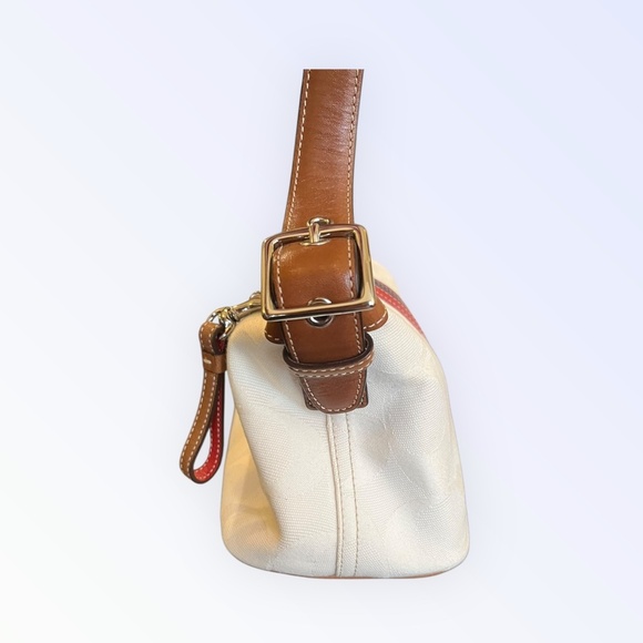 Vintage Coach Studio Small Shoulder Bag 6641 Y2K Ivory Red Blue Stripe Rare COA - Picture 6 of 16